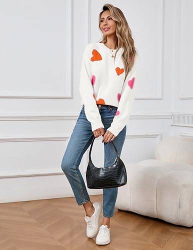 Image of Women's Cute Heart Sweaters Fall Casual Long Sleeve Knit Pullover Tops