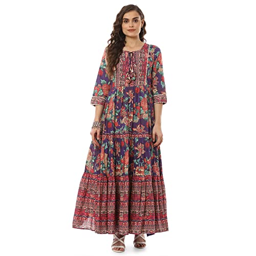 Image of BIBA Cotton Printed Flared Casual Dress