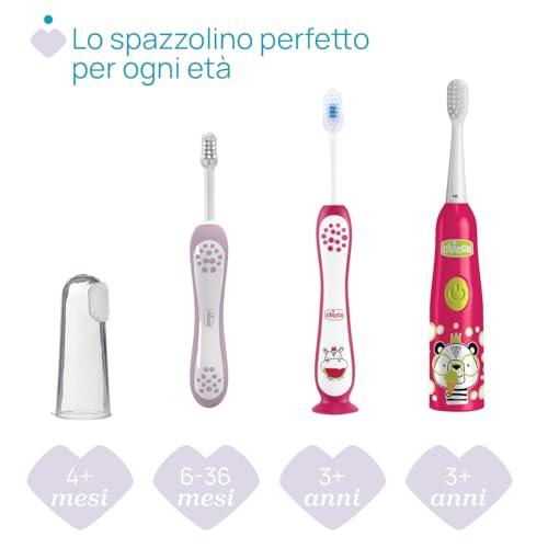 Chicco Spazzolino Elettrico a Batteria per Bambini, con Setole Morbide, Adatto ai Bambini dai 3 Anni in Su, Testa Vibrante Morbida, Azione Delicata Sullo Smalto e Sulle Gengive Sensibili, 3 Anni+ - Immagine 4