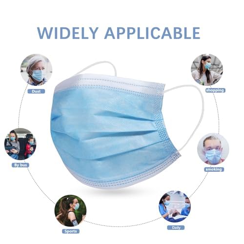 Image of 3-Ply Disposable Face Masks - Non-Woven, Breathable, Soft Ear Loops, Adjustable Nose Clip - Protective Mask for Daily Use, Travel, School, Office