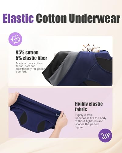 Image of TANSTC Period Underwear for Women Heavy Flow | Leakproof Menstrual Panties Postpartum, Cotton Soft Breathable Briefs 3 Pack