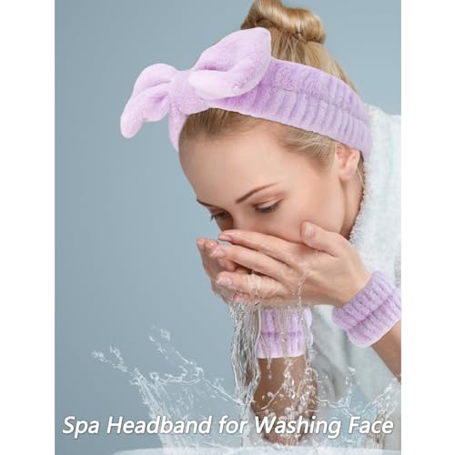 VELSCRUN 6 Pack Spa Headband, Makeup Headband, Face Wash Headbands, Skincare Headbands, Purple Sponge Hair Band Bow Tie Spa Head Band for Washing Face Wristband Set Hair Accessories for Women Gifts