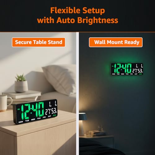 Image of Amazon Basics LED Digital Wall Clock with Dual Alarm, Snooze, Auto Brightness, ABS, Black Color,USB Powered, 12 /24 Hr Format, Modern Display for Bedroom, Home, Office (Size: 35 x 13.2 x 2.9 cm)