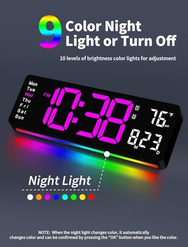 Image of 15-Inch Digital Wall Clock with Large LED Display - Remote Control, Auto-Dimming, Night Light, Date, Day, Temperature, DST Function - Ideal for Living Room, Bedroom (16 Inch Rose Red)
