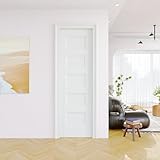 JUJUBON 24'x80' 5-Panel White Primed Hollow Core Interior Molded Door Slab, w/o Hardware or Borehole, Interior...