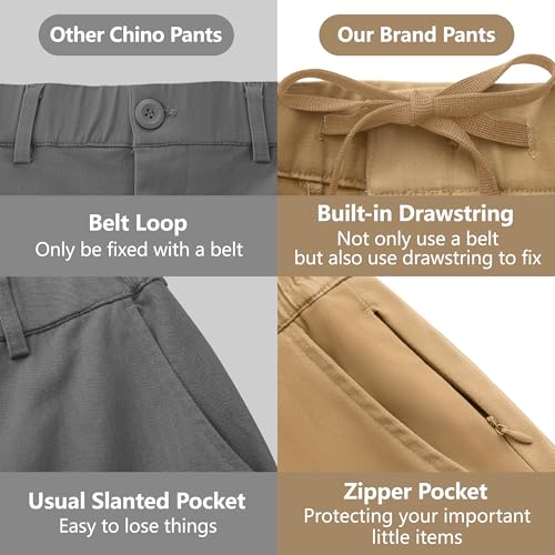 JWM Mens Casual Chinos Pants Straight Fit - Cotton Twill Khaki Pant Comfy Stretch Travel Golf Trousers with Zipper Pocket4