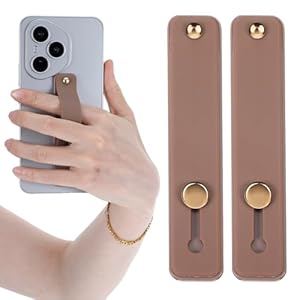 2Pcs Phone Loops for Back of Phone Strap Grip Holder, Silicone Kickstand Cellphone Finger Loop Grip for Most Mobile Phones and Cellphone Case, Brown