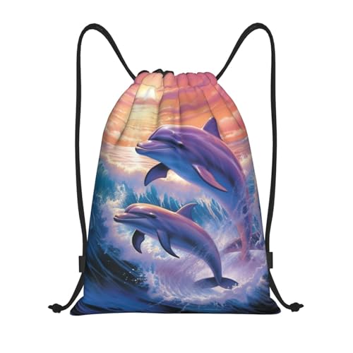 dolphins art Drawstring Backpack Waterproof String Bag Sports Sackpack Gym Bags for Men Women