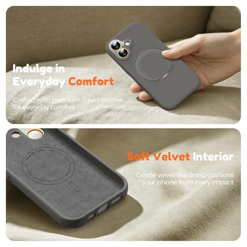 Image of Silicone 360 Spin Magnetic Stand Case for iPhone 17, [Compatible with Mag-Safe][Reinforced Hard Camera Protection] Liquid Silicone Rubber Phone Case Cover with Ring, Camera Button, Slate Gray