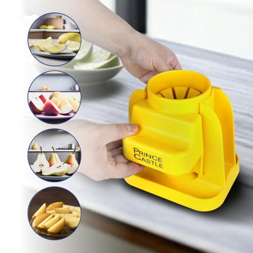 Prince Castle Lime Lemon Cutter - Fruit Slicer Kitchen Gadget, Lime Cutter, Vegetable Chopper with Container 8-Wedge Slicer, Yellow