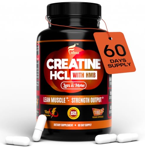 Creatine HCL Capsules with HMB - Workout Supplement for Men & Women Muscle Builder Endurance Strength Superior to Monohydrate: Instantized for Max Absorption No Load No Bloat 180 Vegan Capsules