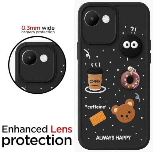 Image of Bintage Cute Fun Ball | Taddy Cartoon 3D Smiley Coffee Cup | Milk Donut | Full Protection Rubber Back Cover Compatible for Realme RMX3690 / Realme C30s - Black