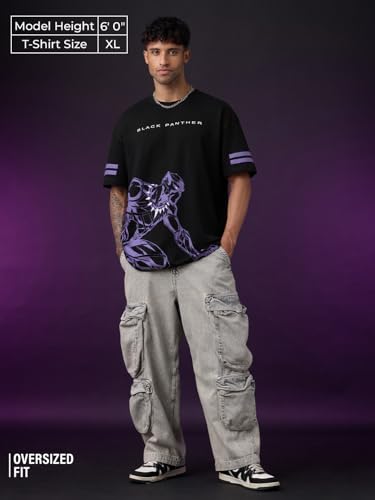 Image of The Souled Store: Black Panther Wakanda Forever Men and Boys Short Sleeves Round Neck Graphic Printed Cotton Oversized Comfortable Lightweight All-Season T-Shirt