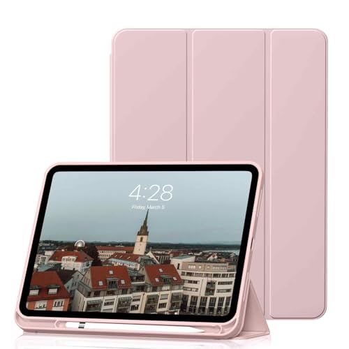 HMTDIYOU Case for iPad (A16) 11th Generation 11 Inch 2025, iPad 10th Generation 2022 Case 10.9 inch with Pencil Holder, Soft Silicone Protective Cover, Auto Sleep/ Wake, Pink