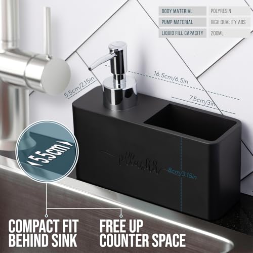 Soap Dispenser for Kitchen Sink (Black) - Soap Stand for Kitchen Sink, Soap Holder Sponge Holder, Dish Soap Dispenser & Dishwasher Dispenser for Wash Basin Organizer