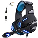Gaming Headset for PS4 Xbox One PC, Micolindun Over Ear Gaming Headphones with Noise Cancelling Microphone Volume Control RGB LED Light, for PC Laptop Mac Tablet Smart Phone
