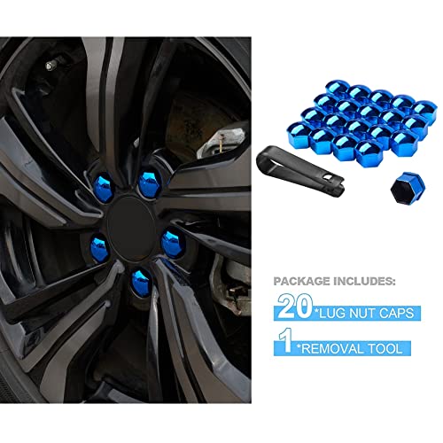 Image of Blueshyhall 19mm Wheel Lug Nut Cover Bolt Caps Anti-Rust Car Tire Nut Cover with Removal Tool (Pack of 20) - Chrome Blue