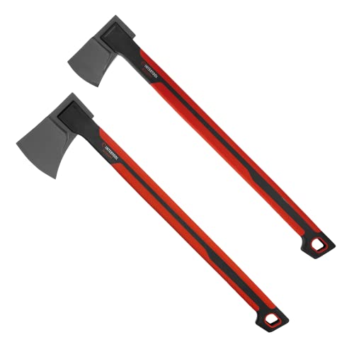INTERTOOL Splitting Maul and Axe Set, 5 lbs Heavy Duty Maul with 28-inch Handle, 4 lbs Full-Size Axe with 28-inch Handle, Shock Absorbing, Anti-Slip HT08-0298-0296
