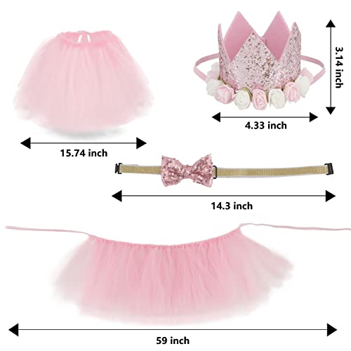 Cieher Dog Birthday Party Supplies, Dog Birthday Hat + Bow Tie + Pink Tutu Skirt Dog Party Decorations, Dog Birthday Hat With Numbers Cat Dog Puppy Birthday Bandana Scarf Hat Bow Set (Pink) #TOP1