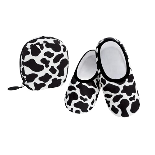 Image of Snoozies Skinnies Packable and Foldable Travel Slippers for Women with Zipper Pouch, Soft Sherpa-Lined Slipper Socks Non-Skid