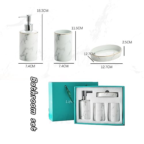 Juego de dispensador de jabón de cerámica blanca, accesorios de baño con soporte para cepillo de dientes, jabonera y taza, ideal para apartamentos y hoteles, elegante y funcional