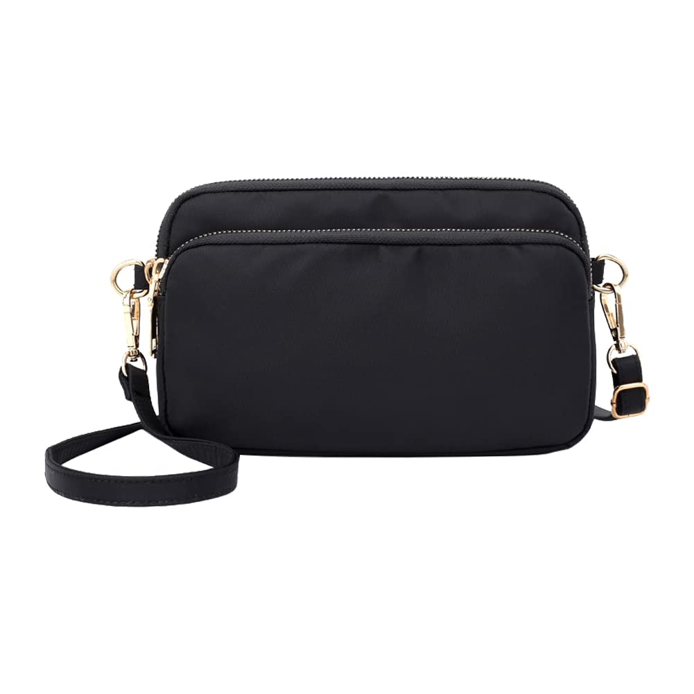 Lovehomily Large-capacity Zipper Leisure Hand Bags Nylon Messenger Bag Lightweight Wear-resistant Shopping (Black)