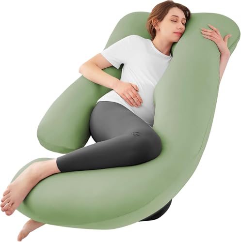 Image of Cooling Pregnancy Pillows for Sleeping, 65'' Full Body Pillow, Green | Sasttie Maternity Pillow, OEKO-TEX, Down Alternative, Removable Cover, Pregnant Women Must Haves, Maternity Essential