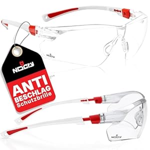 NoCry Schutzbrille mit Durchsichtigen Anti-Beschlag und kratzbeständigen Gläsern, Seitenschutz und Rutschfesten Bügeln, UV-Schutz, EN166/EN170 zertifiziert. Verstellbar. Weiß & Rot