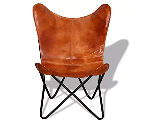 Preisvergleich Produktbild Hanper Schmetterlingsstuhl aus Leder, Rückenlehne + gebogene Sitzfläche, Schmetterlingsstuhl, braun, 74 x 66 x 90 cm