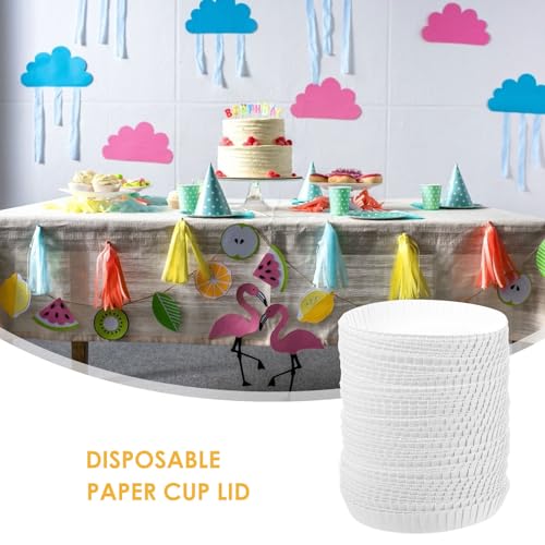YARNOW 100Pcs Disposable Paper Cup Covers Recycled Paper Tea Coffee Drinking Cup Lids for Home Office Hotel Party Use 3.54X3.54X0.59In Stackable Design