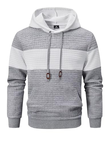 Meilicloth Hoodie Herren Pullover Langarm Kapuzenpullover Herren Casual Farbblock Kapuzenpulli Baumwolle Sweatshirt mit Kapuze Hoody Kapuzenjacke Warm A Hellgrau L