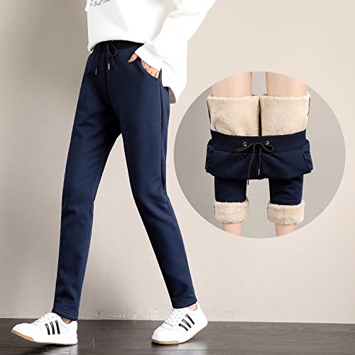 Machlab Women's Winter Warm Track Pants Thermal Fleece Jogger Pants Sherpa Lined Athletic Sweatpants Navy#6889 Xl #TOP5
