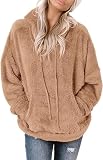 Alebaba - Chaqueta de forro polar de piel sintética para mujer, color liso, de gran tamaño, con cremallera, abrigo de forro polar, ropa cálida para invierno, caqui, M