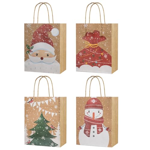 CHARMGIFTBOX 12 Geschenktüten aus Robustem Kraftpapier, Perfekt für Weihnachten，Maße 23 x 18 x 10 cm. Tolle Partytüten mit Griffen, ideal für Geschenke oder Gastgeschenke bei Weihnachtsfeiern