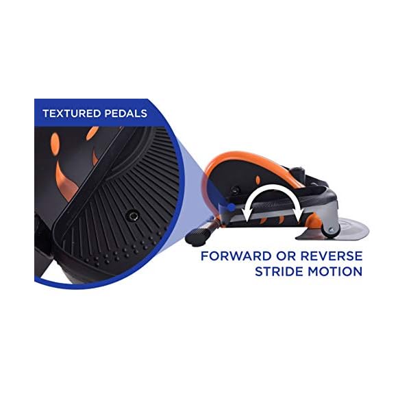 Stamina InMotion E1000 Compact Strider - Seated Ellipticalwith Smart Workout App - Foot Pedal Exerciser for Home Workout - Up to 250 lbs Weight Capacity - Black Orange