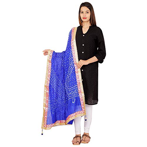 Image of Women's Jaipuri Art Silk Bandhej Rajasthani Bandhani Dupatta with Gota Patti Lace