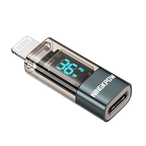 NINGKPOW USB C auf Lightning Adapter 36W Mit LED Display PD Schnellladung für iPhone 14 13 12 11 Pro Max, Pad Pro/Air 5/Mini 6, Nicht für OTG/Audio