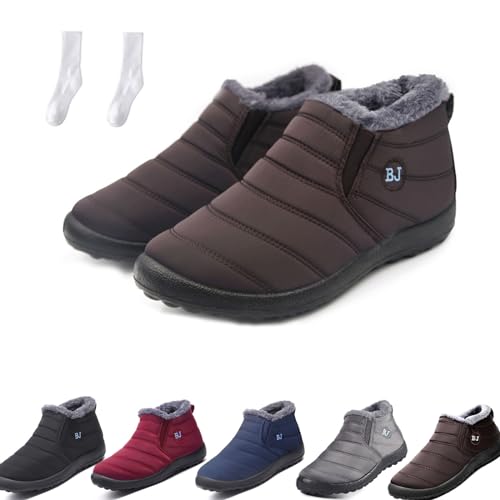 Boojoy Winterstiefel, Herren Damen Winter-Schneestiefel, wasserdicht, rutschfest, Stiefeletten, warme Outdoor-Schuhe mit Fellfutter (Braun, Erwachsene, Damen, 40, Numerisch, EU Schuhgrößensystem, M)