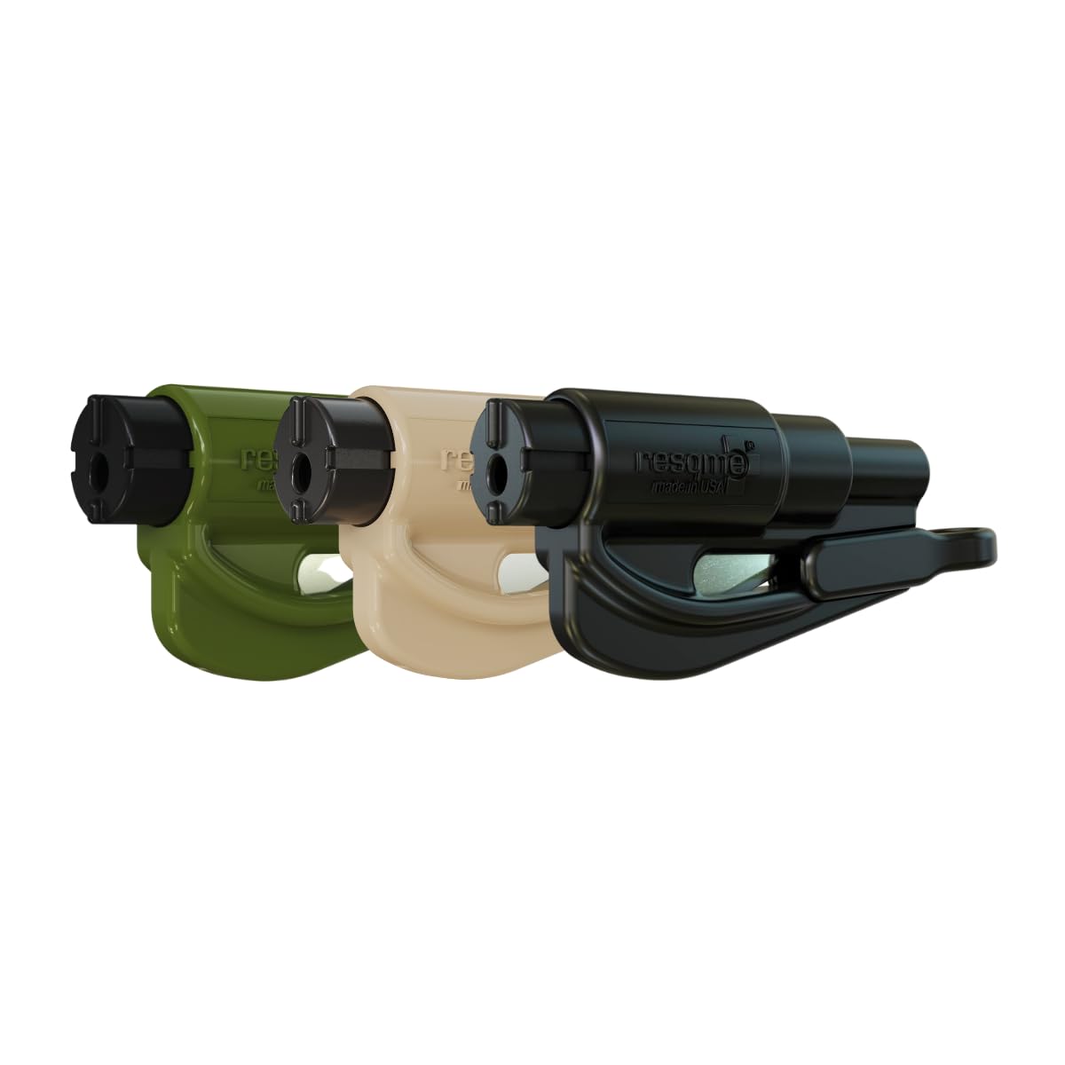 RESQME Lo Strumento Portachiavi per Fuga di Emergenza Originale per Auto, Rompivetro 2-in-1 e Taglia Cintura di Sicurezza, Nero, Sabbia, Verde Militare- Confezione da 3