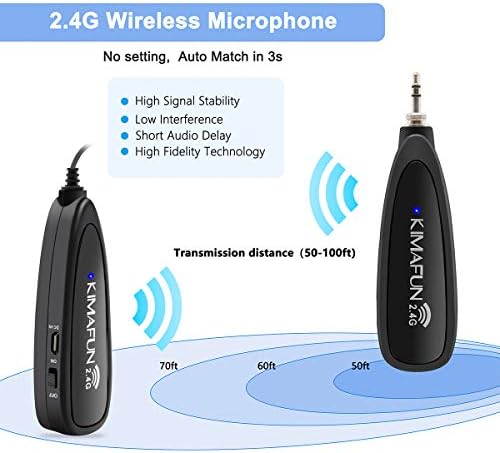 Wireless Microphone Headset System, KIMAFUN 2.4G Wireless Headworn Microphone set with Rechargeable Transmitter and 3.5mm Receiver For Singing, Stage Performance, Band Live, Vocal Show, Busker, G100-B