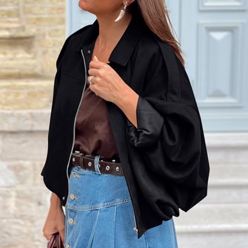 Veste en daim femme mi-saison style streetwear décontracté à fermeture éclair - 2