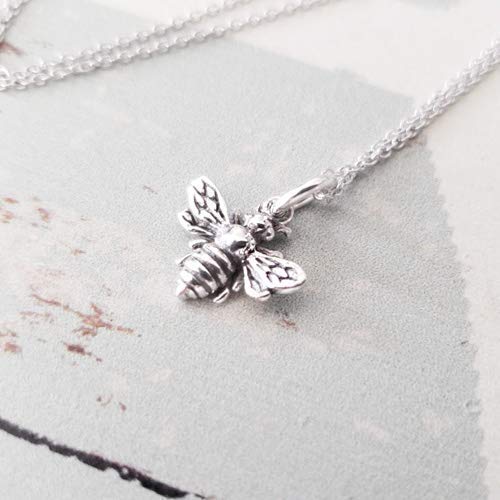Bumble Bee Charm Sterling Silver Necklace 16" (tiny size)