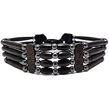 Handmade Traditional 4 Row Black Buffalo Bone Hairpipe Tribal Choker Necklace