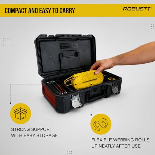 Image of Robustt Lashing Belt (50mm x 10mtr)- Pack of 1 | Yellow | Heavy-Duty Ratchet Belt | Weatherproof with Double J Hooks | Wear &Tear-Resistant Cargo Strap for Luggage & Vehicle Tie Downs
