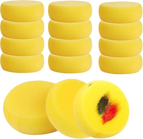 ChAusa 30 Pièces Ronde Peinture Éponge, Jaune Artisanat Artiste Éponges Argile Aquarelles Éponges pour Éponge d'art D'Aquarelle Poterie Peinture,Faire la...
