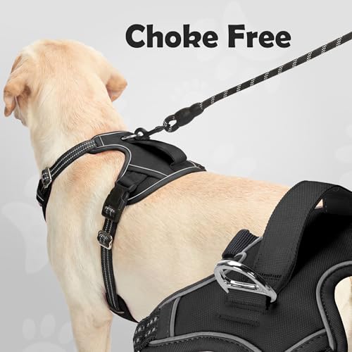 Funfox No Pull Dog Harness for Large Dogs, Adjustable Dog Harness with Handle Reflective Strips for Walking, Anti Pull Breathable Padded Pet Vest Front Clip Easy Control Large Breed Black L - Image 3