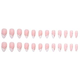 RikView French Tip Press On Nails - Medium, White, Nude, Almond Shaped, 24 PCs/Set