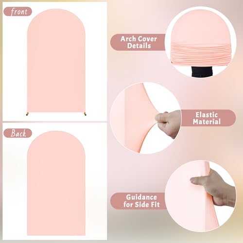 Image of Pale Pink Arch Backdrop Cover 6FT Polyester Fitted Wedding Arch Stand Covers Round Top Chiara Arch Covers Stretchy Backdrop Cover for Birthday Party Ceremony Banquet Decoration
