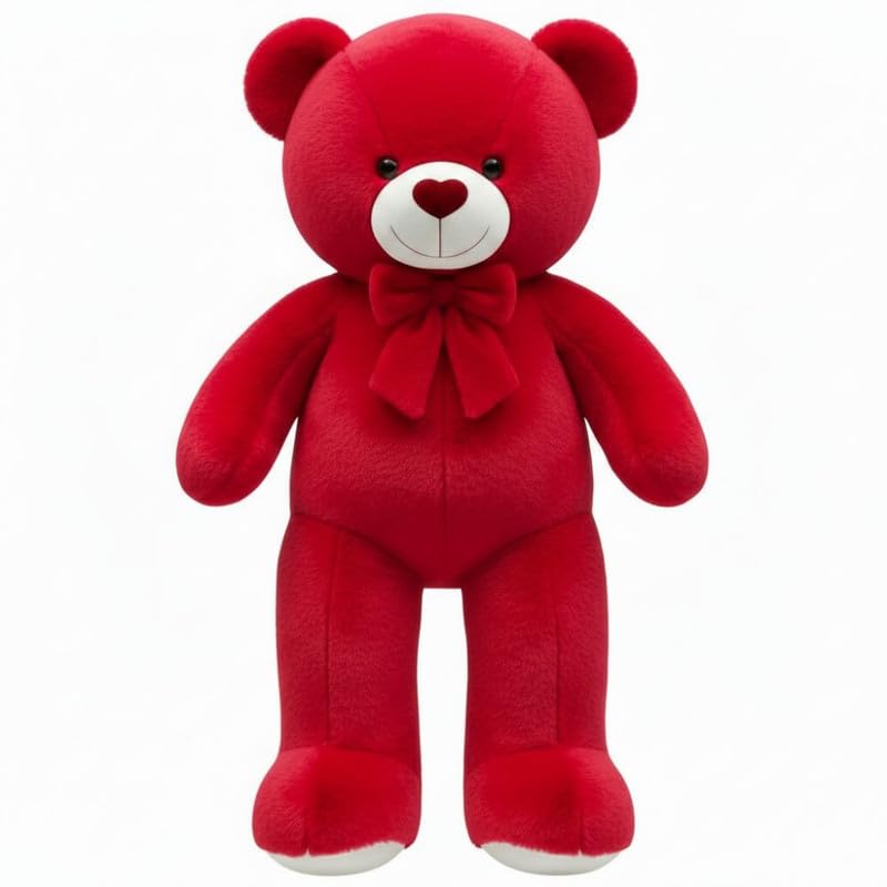MOSU Red Rabbit Fur Teddy Bear 4ft | Huge Giant Soft Plush Stuffed Toy | Big Teddy for Hugging | Valentine Gift for Girlfriend Wife Love Couples