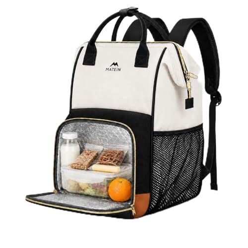 MATEIN Mochila de almoço isolada para mulheres, mochila para laptop de trabalho de 15,6 polegadas com compartimento para almoço, mochilas de computador universitárias, resistentes à água, para